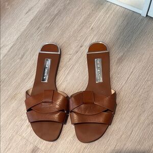 Zara Brown Leather Slide Sandals